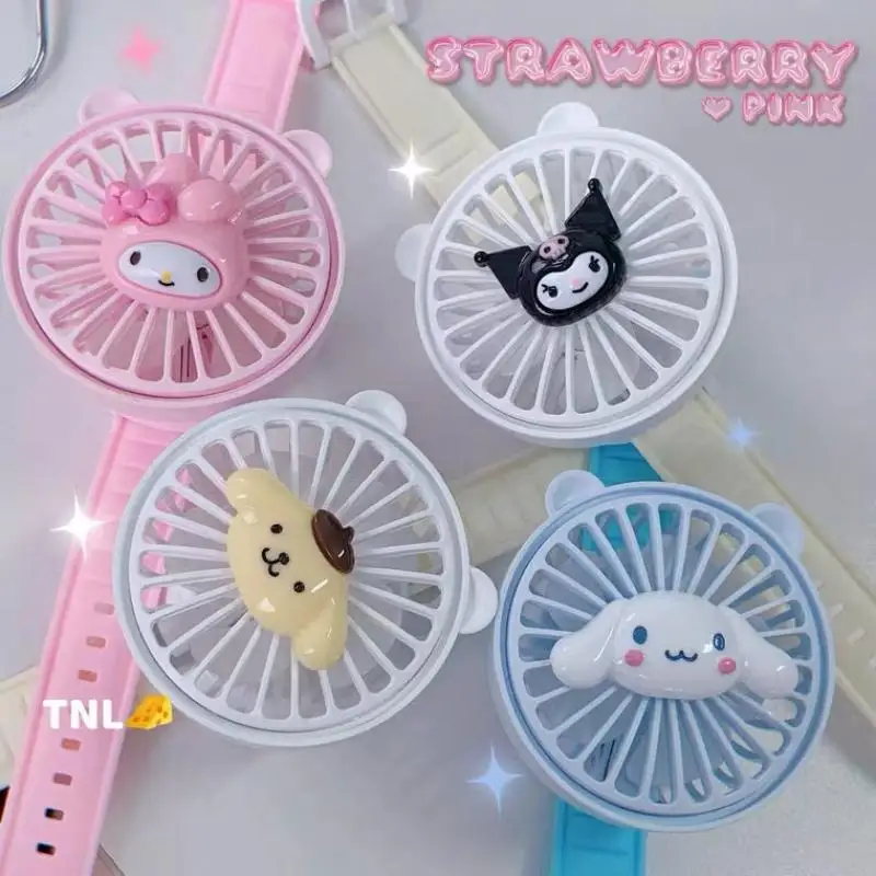 

New Anime Cinnamoroll Kuromi Mini Watch Fan My Melody Lotso Usb Charging Fan Outdoor Sport Portable Small Fan Adult Pocket Fan