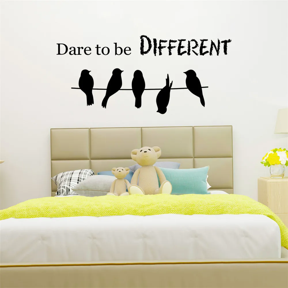 

Dare To Be Different English Quotes Wall Sticker Viny lArt Birds On The Wire Home Decorative Wall Mural
