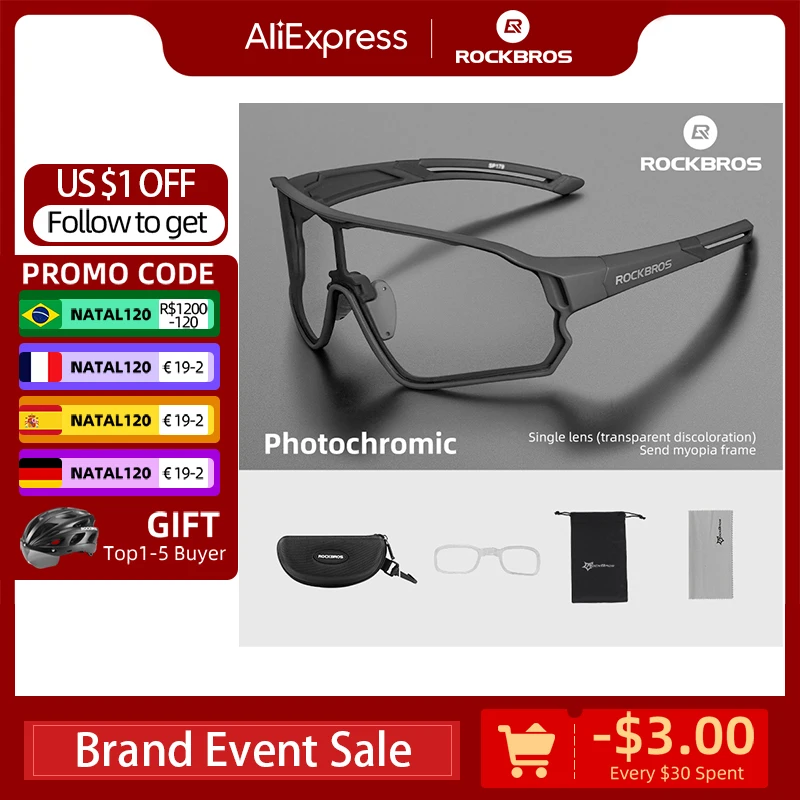 ROCKBROS Cycling Glasses Photochromic MTB Road Bike Glasses UV400 Protection Sunglasses Ultra-light Sport Safe Eyewear Equipment