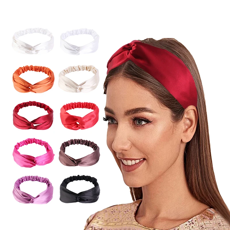

New Silky satin twist headband Cross Top Knot Elastic Hair Bands Women Girls Solid Hairbands Scrunchies Turban Hair Accessories