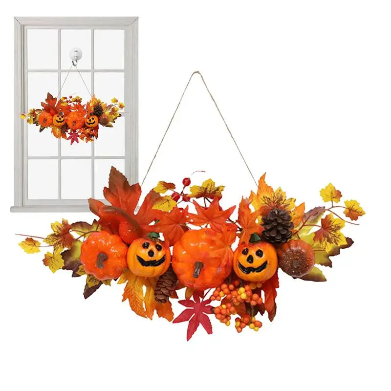 

Halloween Maple Leaf Door Decor Autumn Front Door Wreath Portable Harvest Pendant Pumpkin Maple Leaf Hang Decoration For Door