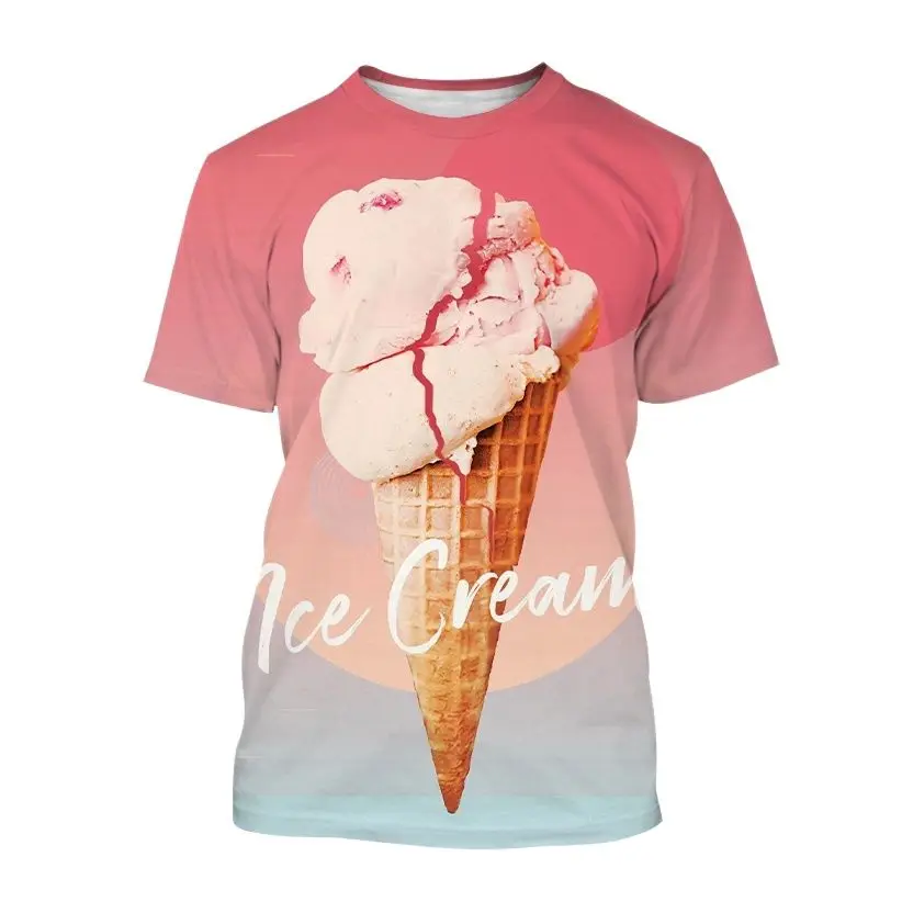 

Men's and Women's Ice Cream 3D Printed T-shirt, Fashionable and Casual Breathable Short Sleeves, New Summer Style.