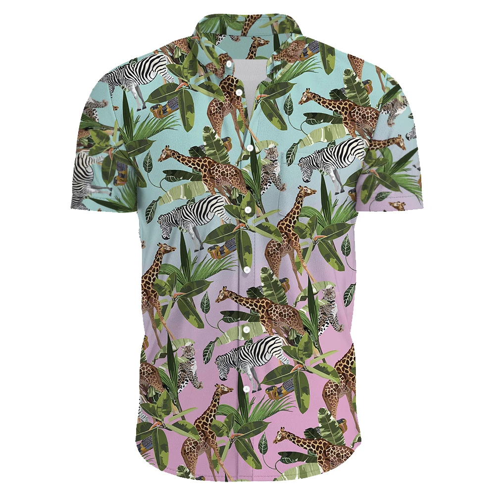 

Men's Holiday Casual Short Sleeve Aloha Hawaiian Shirt Short Sleeve Palm Tree Printed Tropical Aloha Blue Shirts Camisa Hawaiana