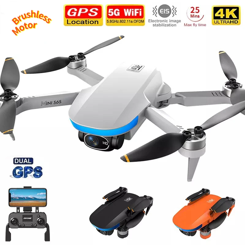 

Brushless S6S MINI Drone GPS 5G WIFI FPV 4K HD Camera Foldable RC Quadcopter EIS Optical Flow Positioning RTF 150g for Boy Gift