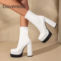 2022 winter white ankle boots woman fashion sexy platform female boots waterproof square toe chunky heels block heels new 42 43