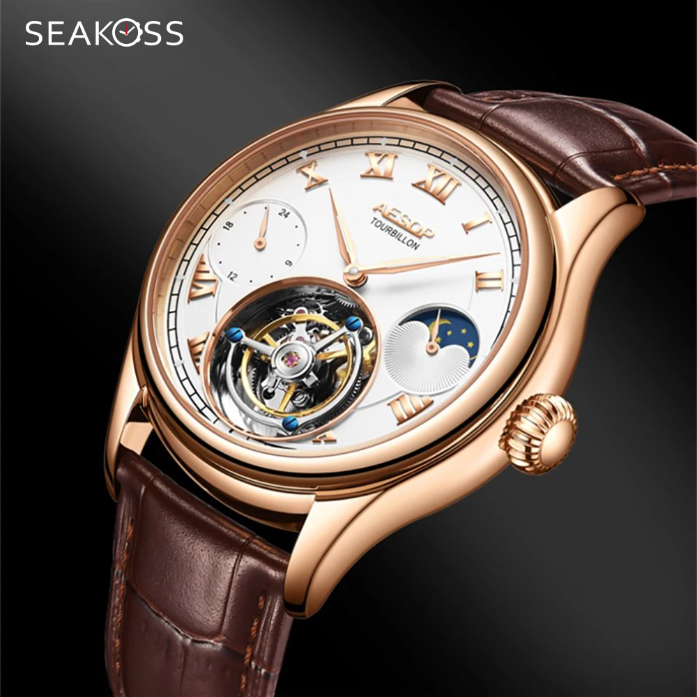 

AESOP 42mm Multi-function Men's Tourbillon Mechanical Watch Luminous Hands Sapphire Clock High-end Business Men Watch Moon Phase