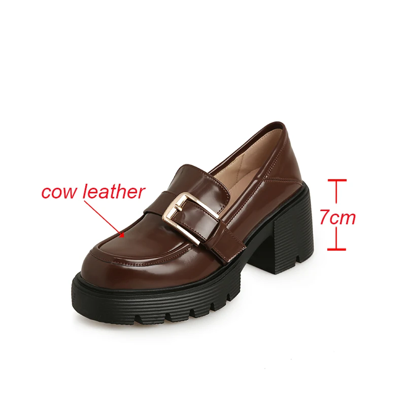 Cialisa 2023 Spring Women Shoes New Round Toe Belt Buckle Genuine Leather Platform Loafers Casual Thick Heels Ladies Footwear