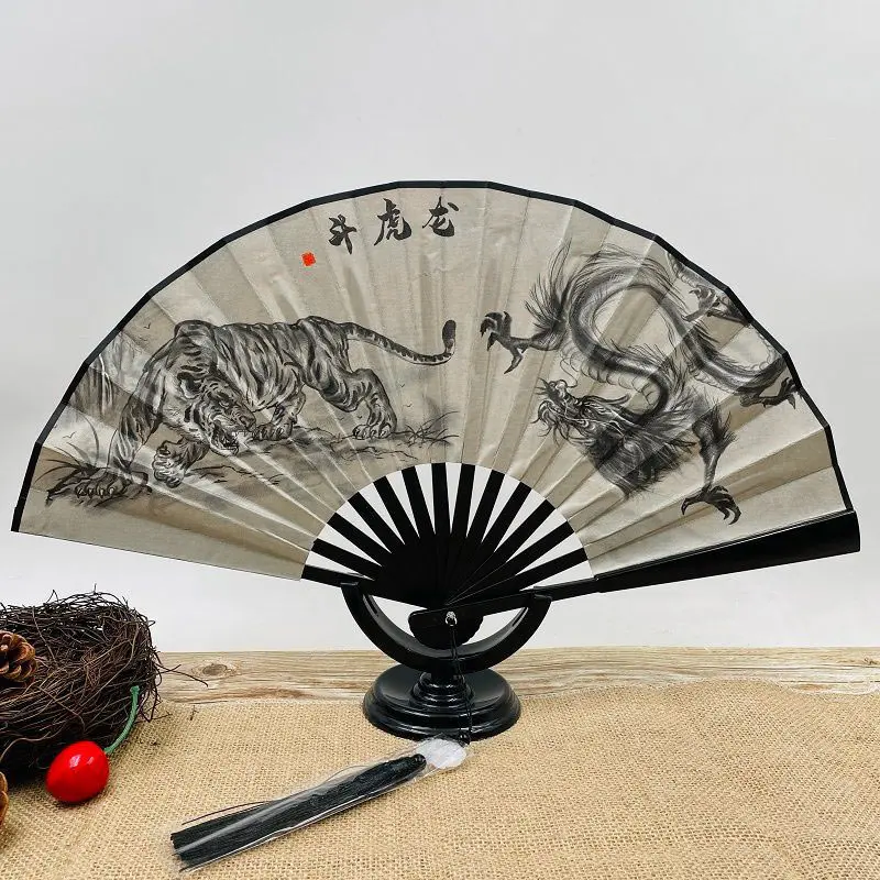 

8Inch Double Sided Antique Fan Silk Cloth Folding Fan Male Fan Chinese Style Female Hanfu Accessories Summer Pocket Folding Fan
