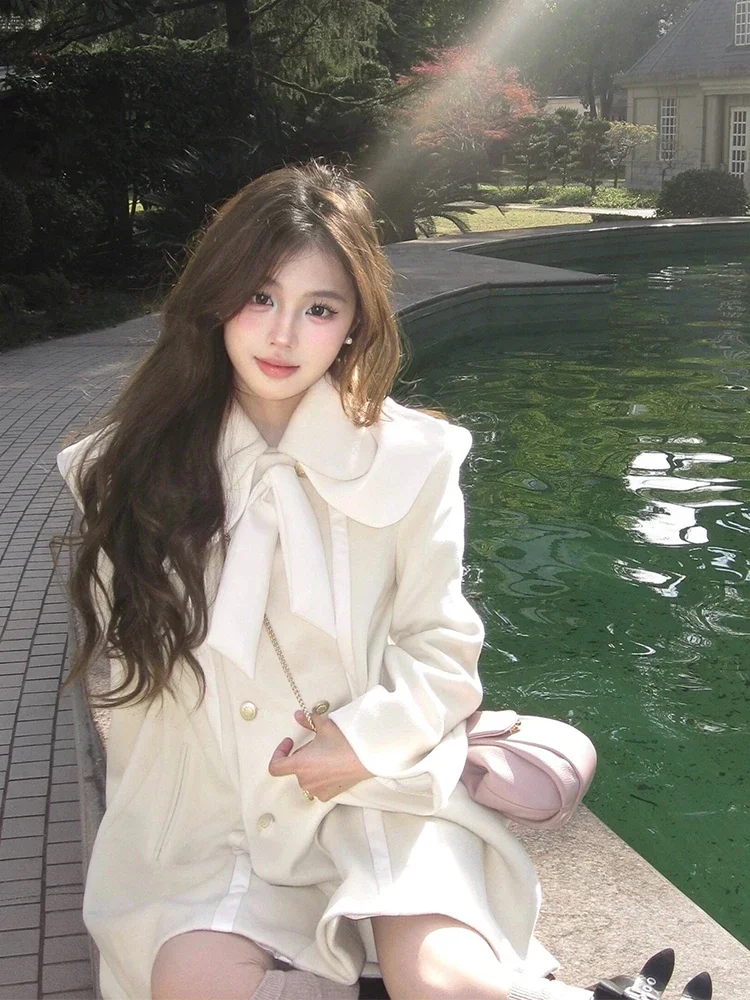 Французское высококачественное Ретро милое шерстяное пальто с кукольным