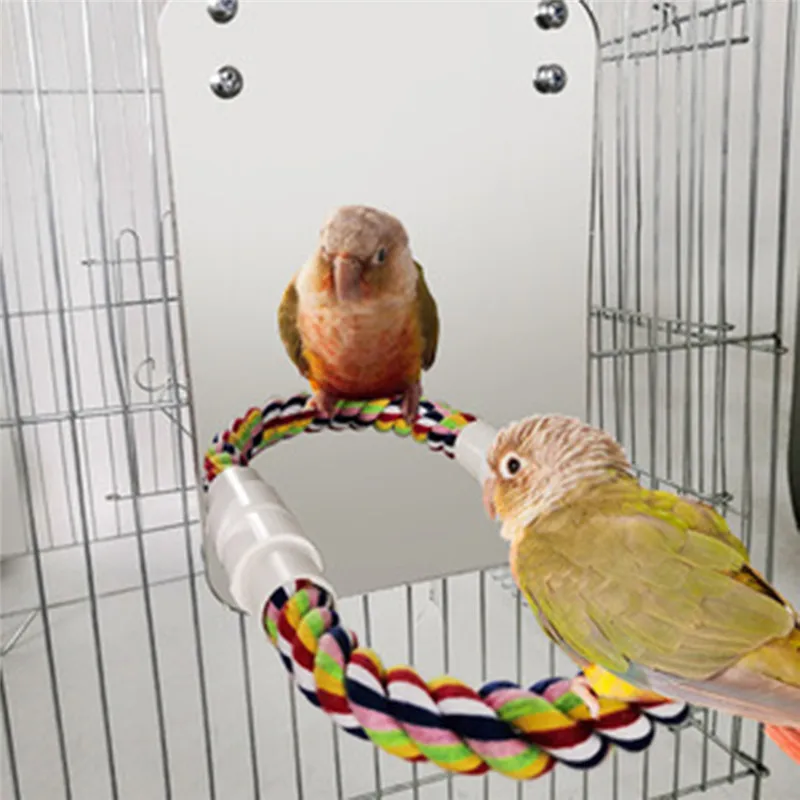 

New Bird Parrot Toys Chewing Bite Hanging Cage Swing Climb Rope Mirror Toy High Quality Safety Bird Stand Pet Accessories