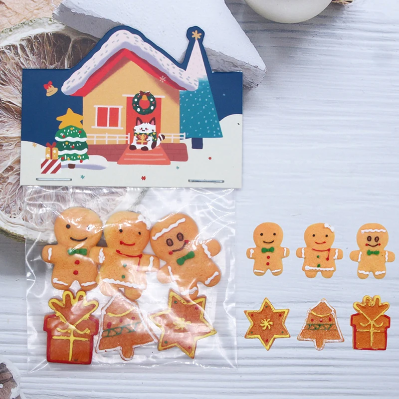 

6Pcs Dollhouse Miniature Christmas Bag Gingerbread Man Cookies Model DIY Accessories Toy