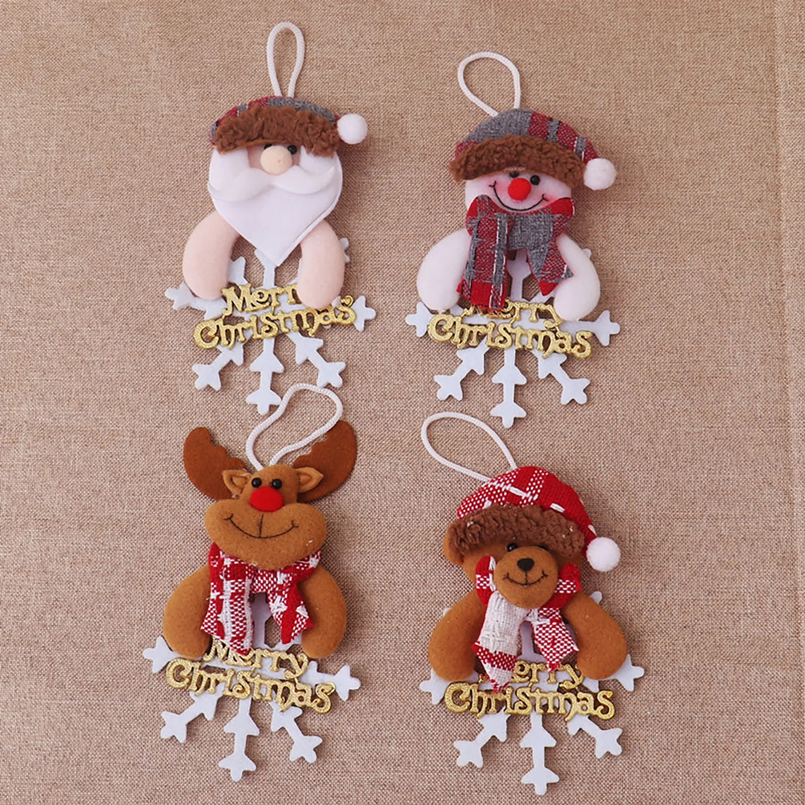 

Cartoon Snowman Santa Claus Elk With Snowflake Hanging Ornament Christmas Decorations Tree Pendant Xmas Navidad Noel Decorations