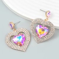 2022 fashion metal rhinestones heart dangle earrings home party sparkling jewelry statement earrings womens simple accessories