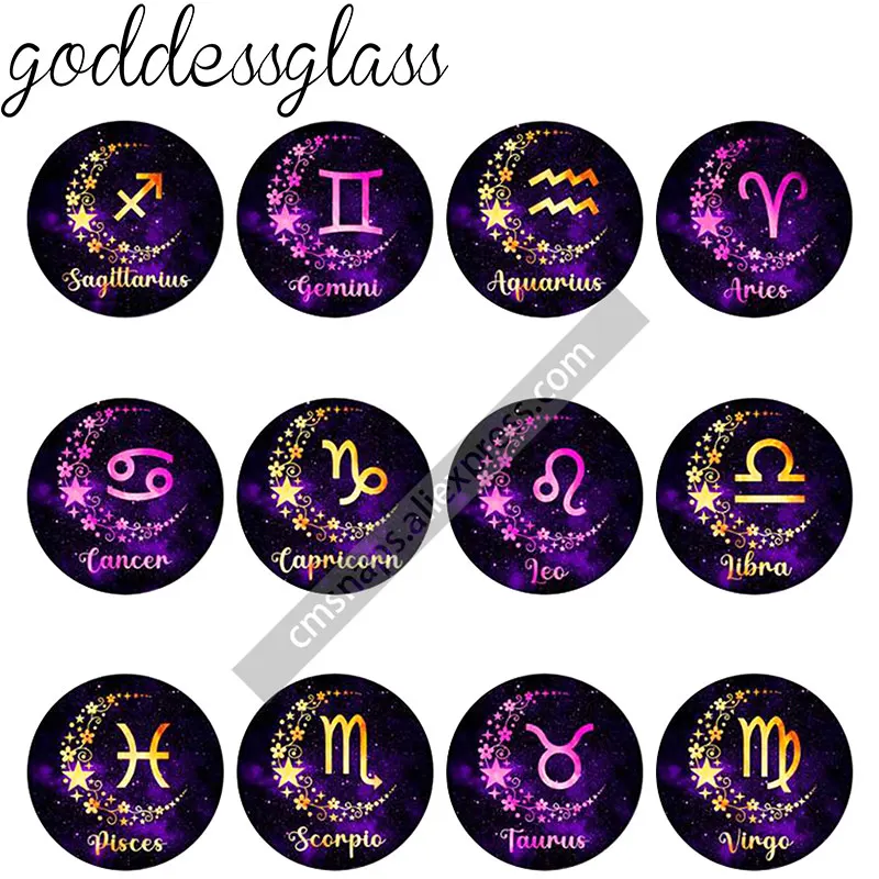 

Zodiac Sign 12 Constellation Moon&Stars 12pcs 12mm/18mm/20mm/25mm Round photo glass cabochon demo flat back Making findings