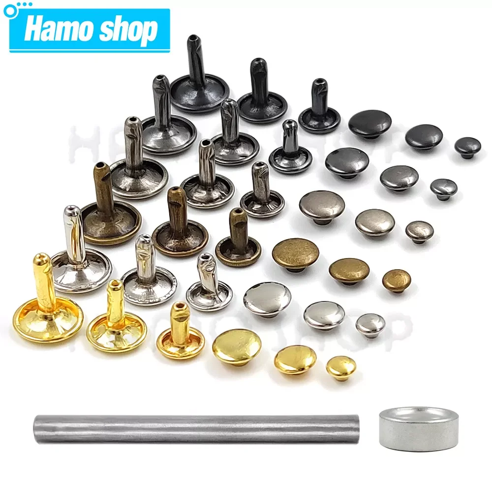 

100 Sets 5-15mm Metal Double Cap Rivets Stud Round Nail Button With Tool For Leathercraft Repair Shoes Bag Belt Clothing Garment