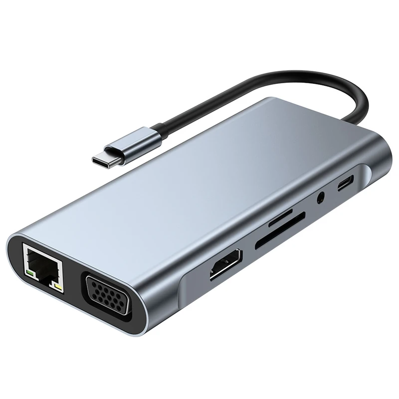 

11 In 1 Type C Dock USB Hub 3.0 Splitter Multiport Adapter 4K HDMI-Compatible RJ45 SD/TF VGA PD Audio Jack Ethernet Port