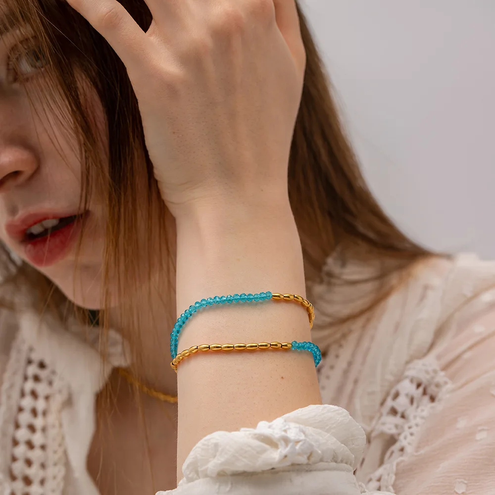 

Fashion Double Layer Lake Blue Female Gold-plated Women's Bracelet City Ol Style Necklace For Girl