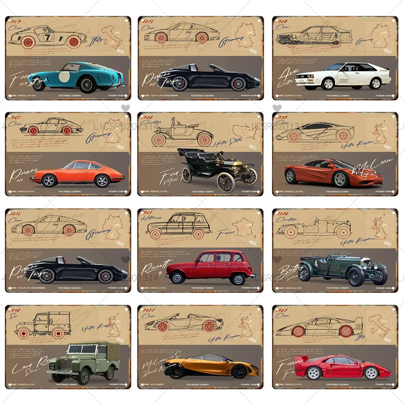 

Vintage Racing Car Metal Tin Sign Art Poster Home Bar Garage Man Cave Cafe Decor Vintage Sport Car Iron Painting Wall Decoration