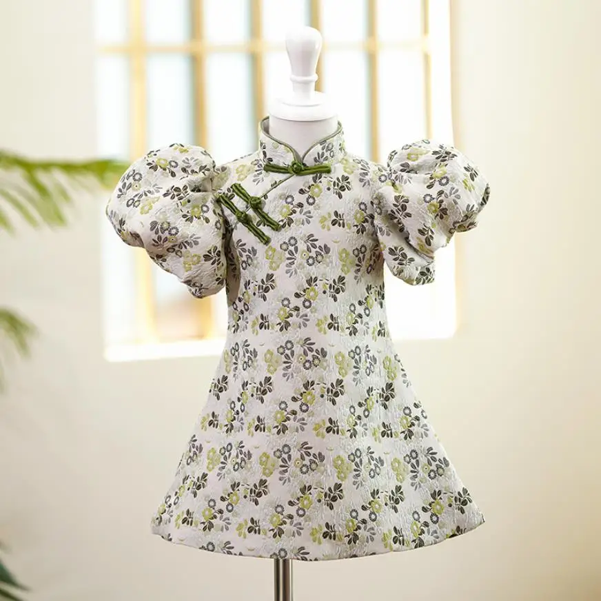 

Baby Clothes For Baptism Birthday Party Wedding Princess Ball Gown Puff Sleeve Print Design Dresses For Girls Easter Eid A1567