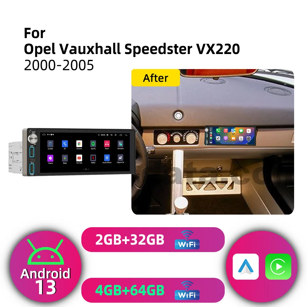 Фото 1Din 6.86-дюймовый экран Android автомагнитола с Carplay, GPS, мультимедиа, авторадио для Opel Vauxhall Speedster VX220 2000-2005. №1