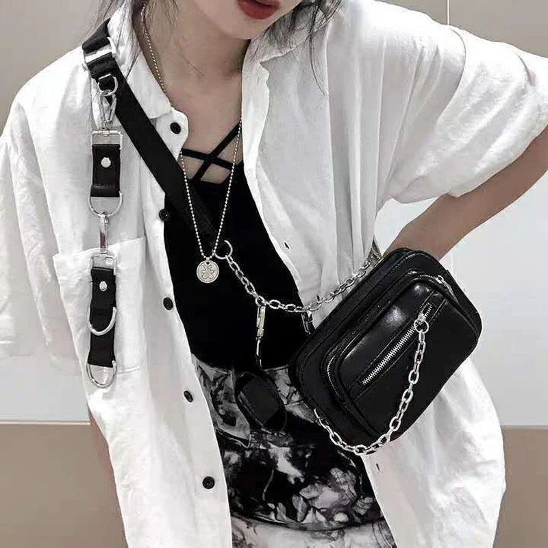 

Xiuya Gothic Crossbody Bag 2021 Harajuku High Street Moto Biker Cool Small Chest Bag Korea A Purse On A Chain Womens Wallets