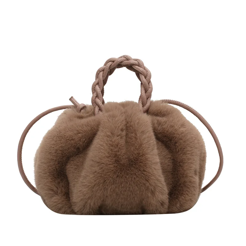 

Women's Bags Winter Trend Designer Luxury Handbag Fluffy Tote Bags Woven Carry Handle Small Mini Crossbody Bags