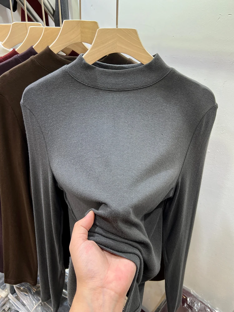 Пуловер с французским воротником и полувысоким однотонная вязаная рубашка из