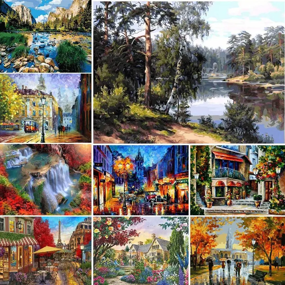 Картина по номерам на ткани из химического волокна пейзаж Питура абстрактные