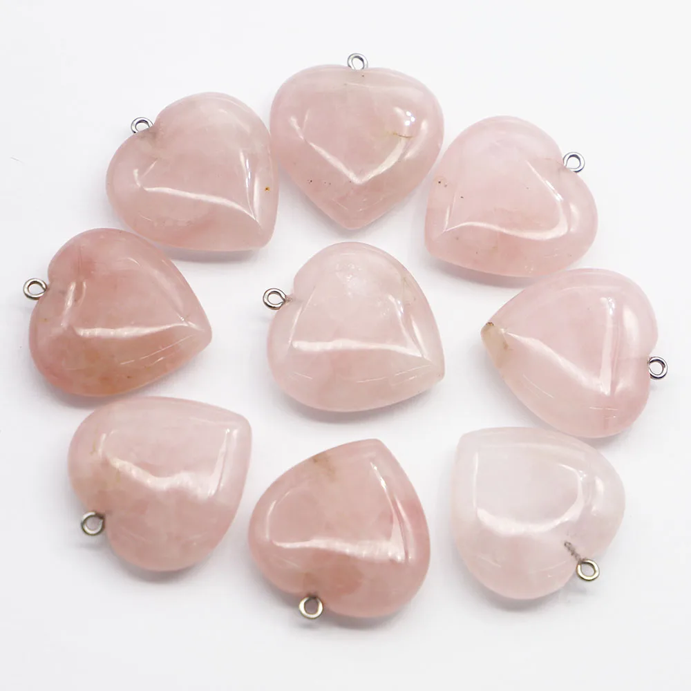 

Hotsell Natural Stone Heart Rose Quartz Pendant Necklaces Charms Fashion Jewelry Accessories Making Wholesale 8Pcs Free Shipping
