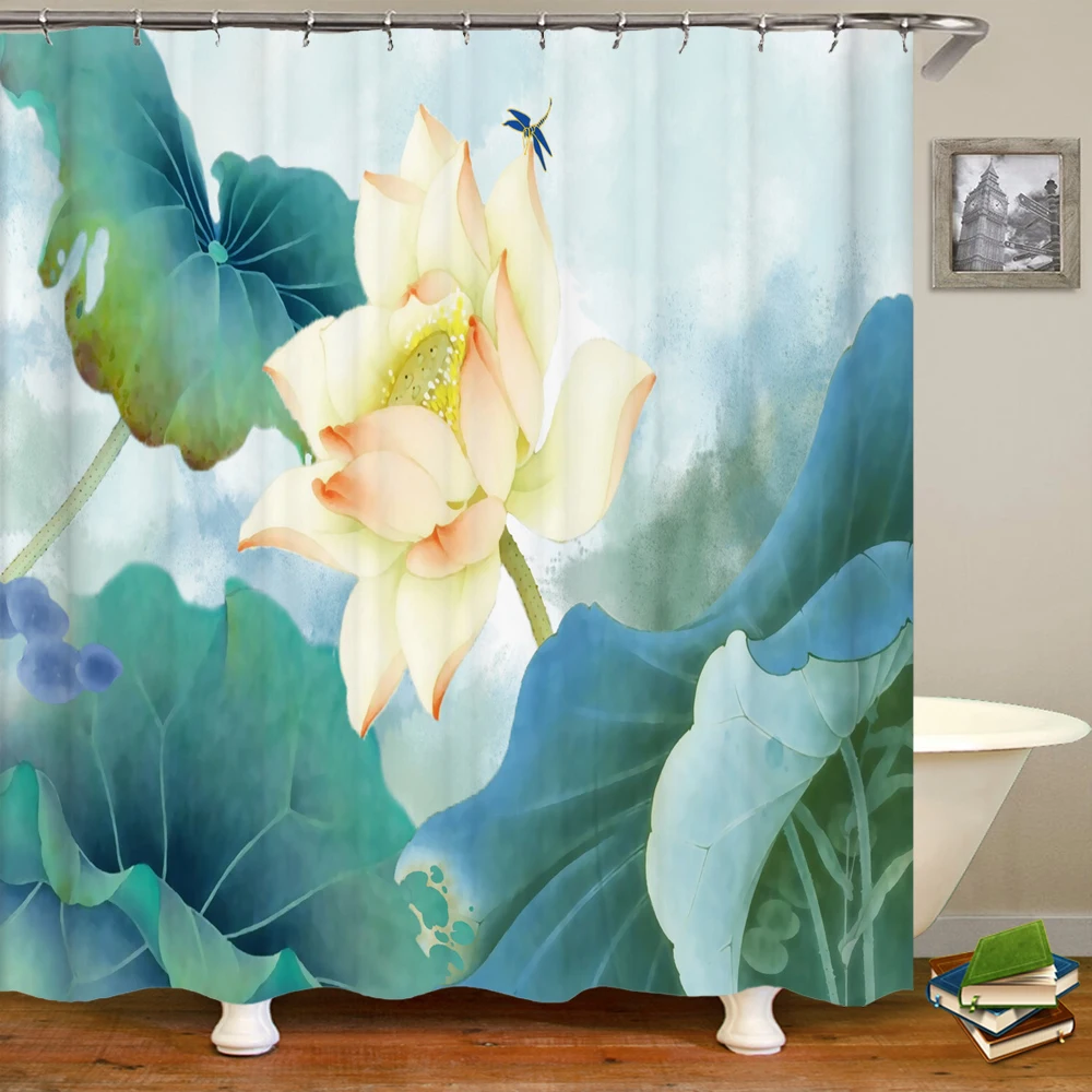 

Shower Curtain Beautiful lotus Flowers 3D Printing Polyester Waterproof Bathroom Shower Curtain Home Decorate Curtain 180x180CM