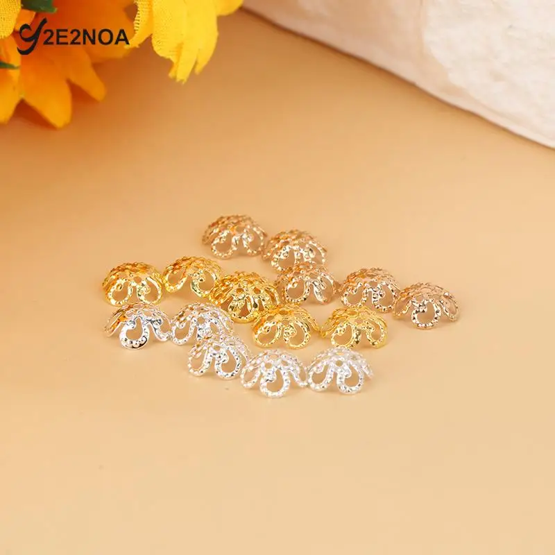 

100Pcs Metal Gold Silver Color Flower End Bead Caps Metal Filigree Charm Spacer Beads For DIY Jewelry Making 8mm