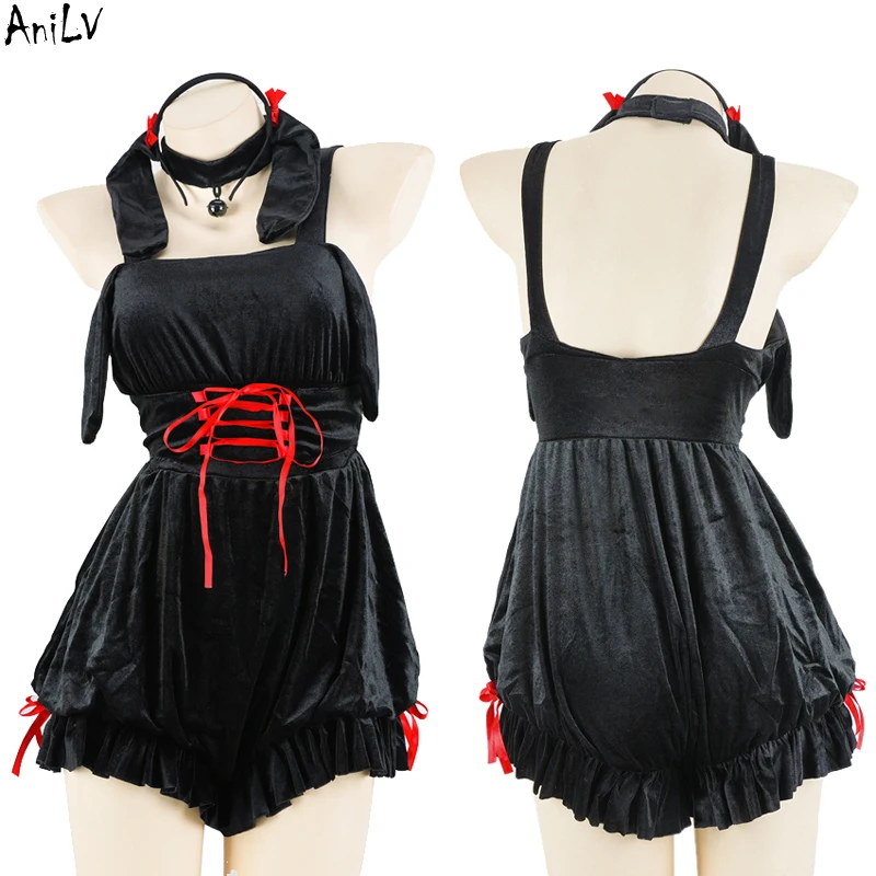 

Женский бархатный комбинезон AniLV Bunny Girl, женская пижама Unifrom, комбинезон с кроличьими и тыквенными брюками, костюмы для косплея