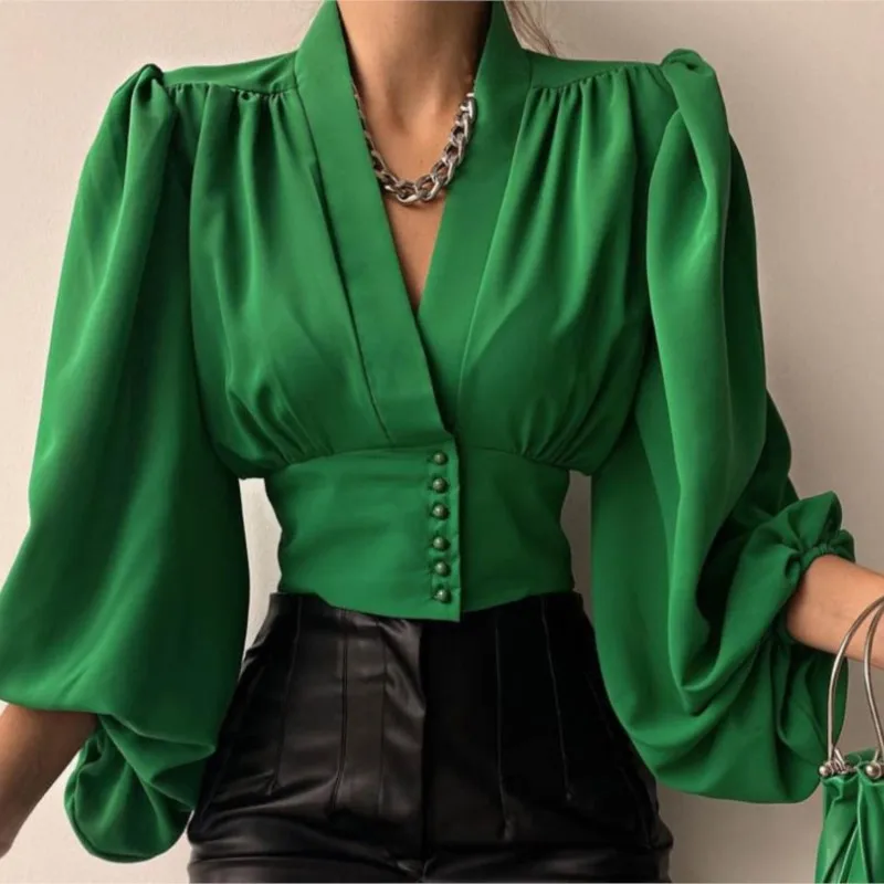 

Spring /Autumn Casual Long Sleeve V-Neck Slim Fit Shirts 2023 Blouses Or Tops For Woman Blusa Feminina Camisas Office Wear Mujer