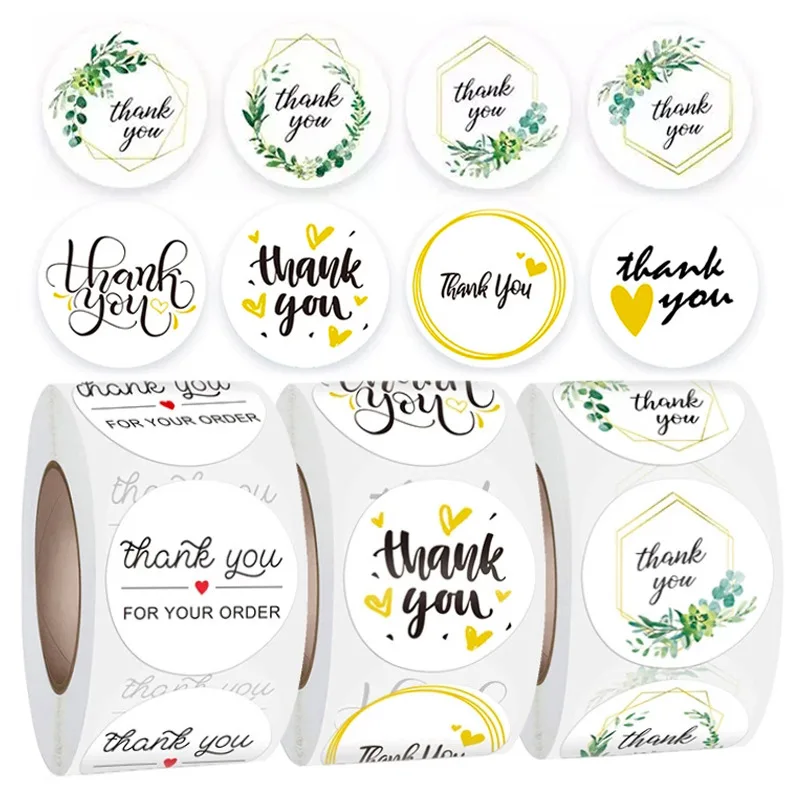 

100-500pcs/roll 1inch Round Floral Thank You Stickers For Package Seal Labels Baking Envelope Business Sticker Handmade Decor