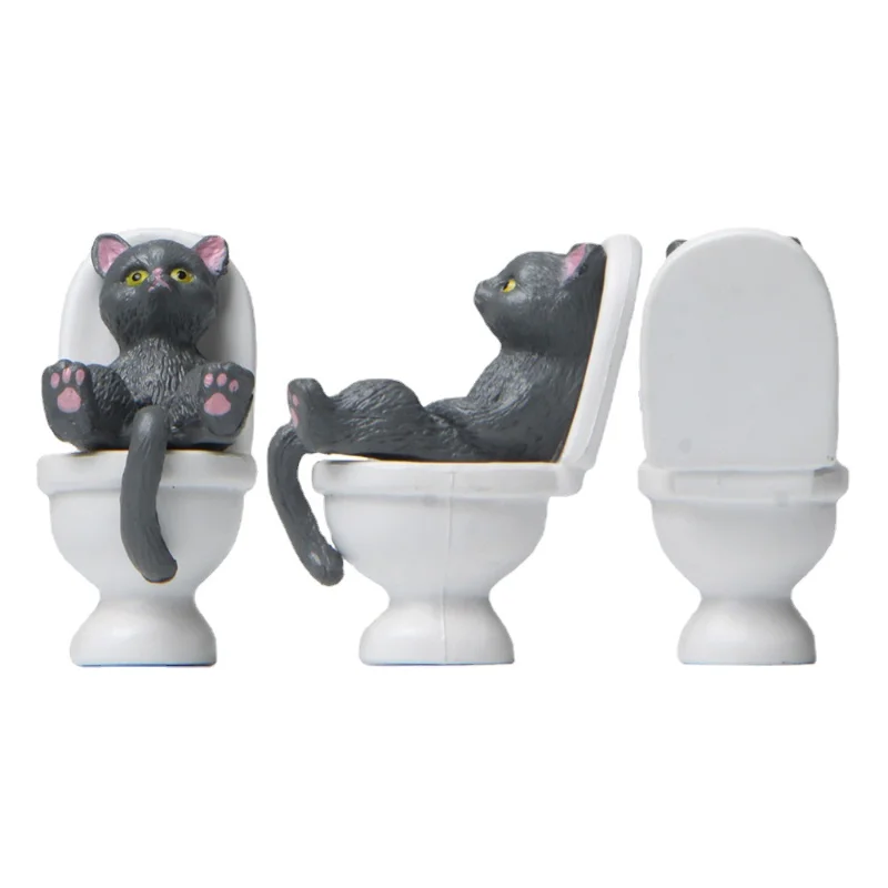 

2023 New Cat on Toilet Animal Resin Miniature Landscape Miniature Ornaments Dollhouse Accessories Desktop Miniatures Decorations