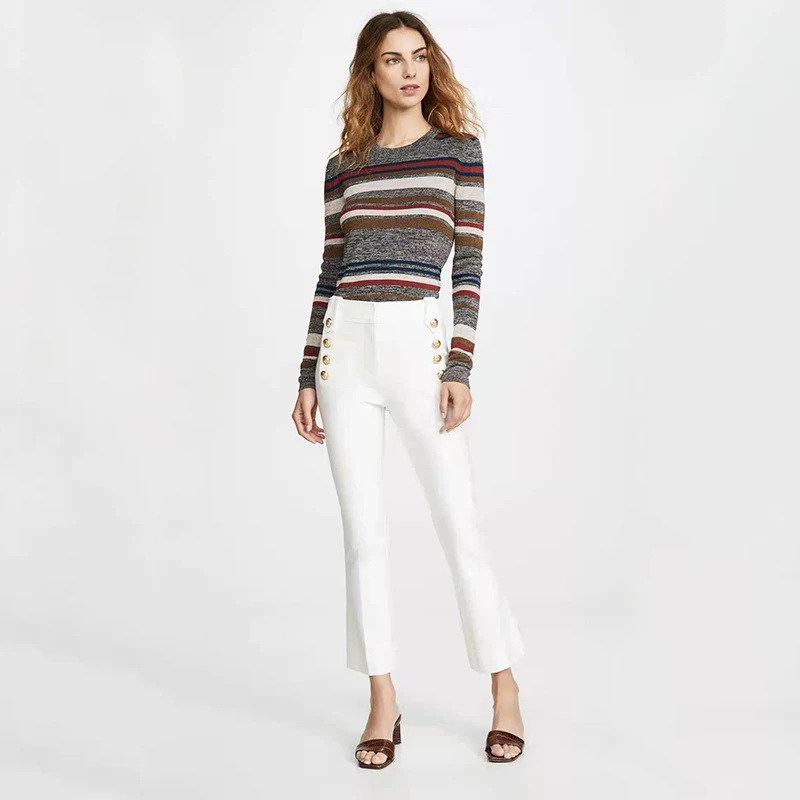 Женские узкие брюки с завышенной талией темпераментные однотонные Приталенные