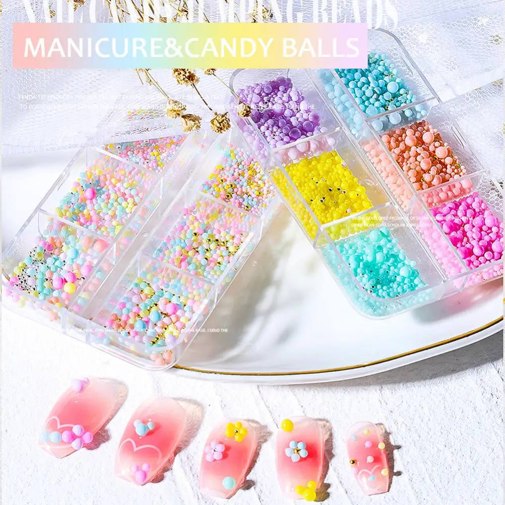 

6 Grids Mixed Nail Decorations Colored Jumping Beads Nail Art Decorations Enhancement Nail Ornaments Manicure Products Charms