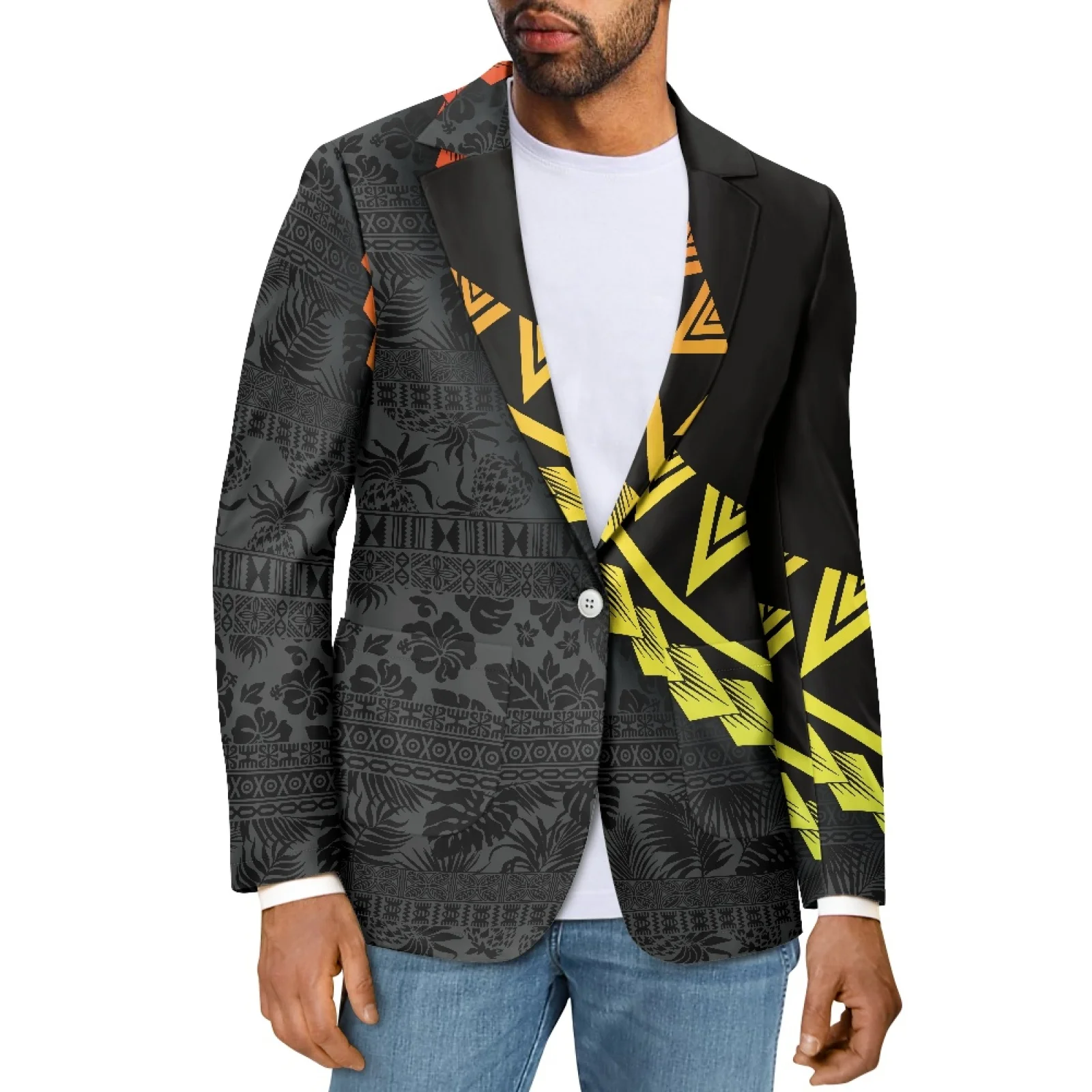 

Мужской пиджак с V-образным вырезом, с принтом