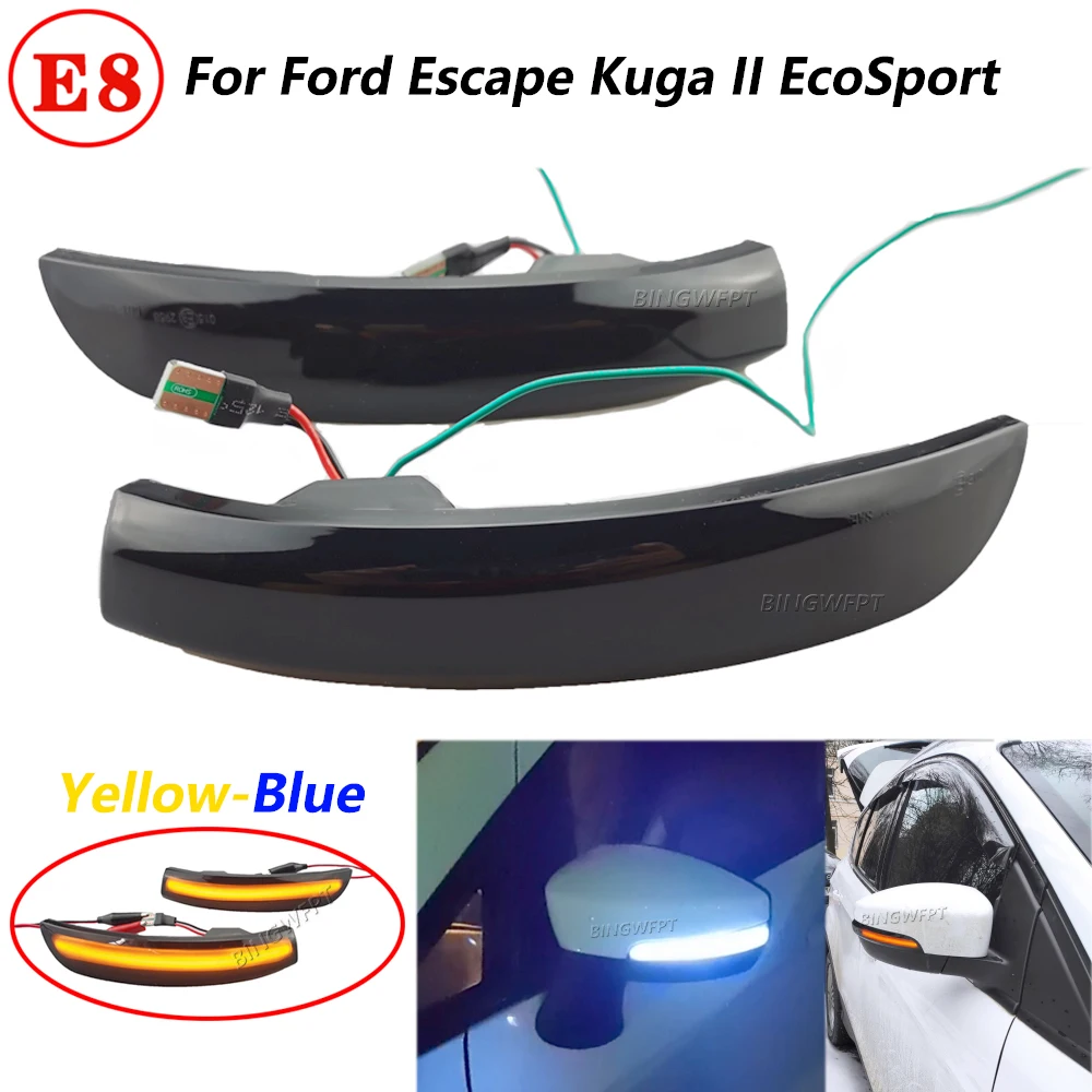 

2PCS For Ford Kuga Ecosport 2013-2018 NEW Dynamic Blinker Led Turn Signal Lights Smoked Flowing Rear View Mirror Light Indicator