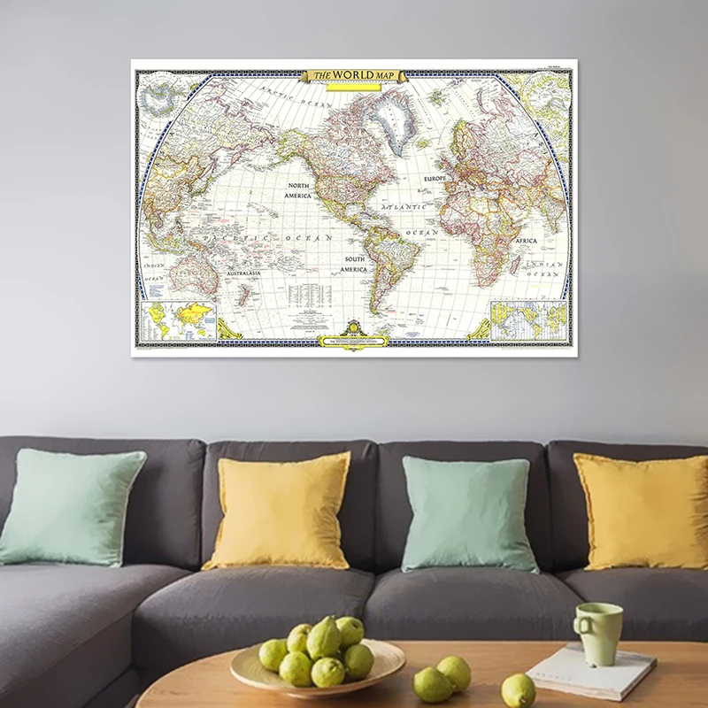 

1951 карта мира 225*150 см Ретро Нетканая Картина на холсте большая Настенная картина плакат школьные принадлежности гостиная украшение для дом...