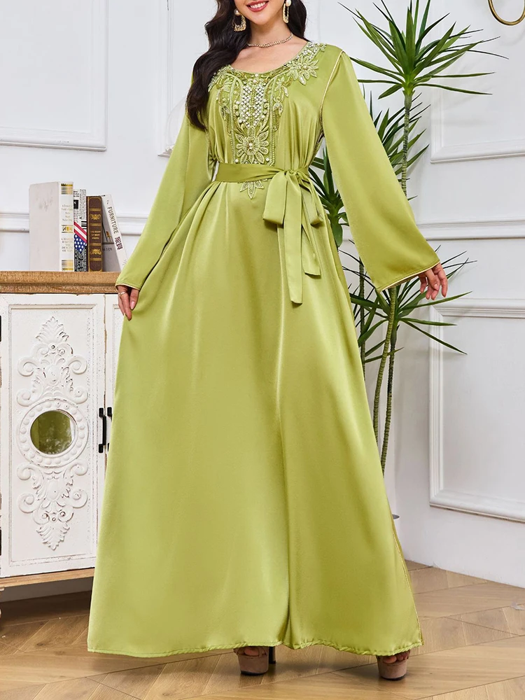 

Beading Muslim Women Long Robe Long Sleeve Ramadan Eid Dubai Abaya Jalabiya Kaftan Islamic Middle East Arabic