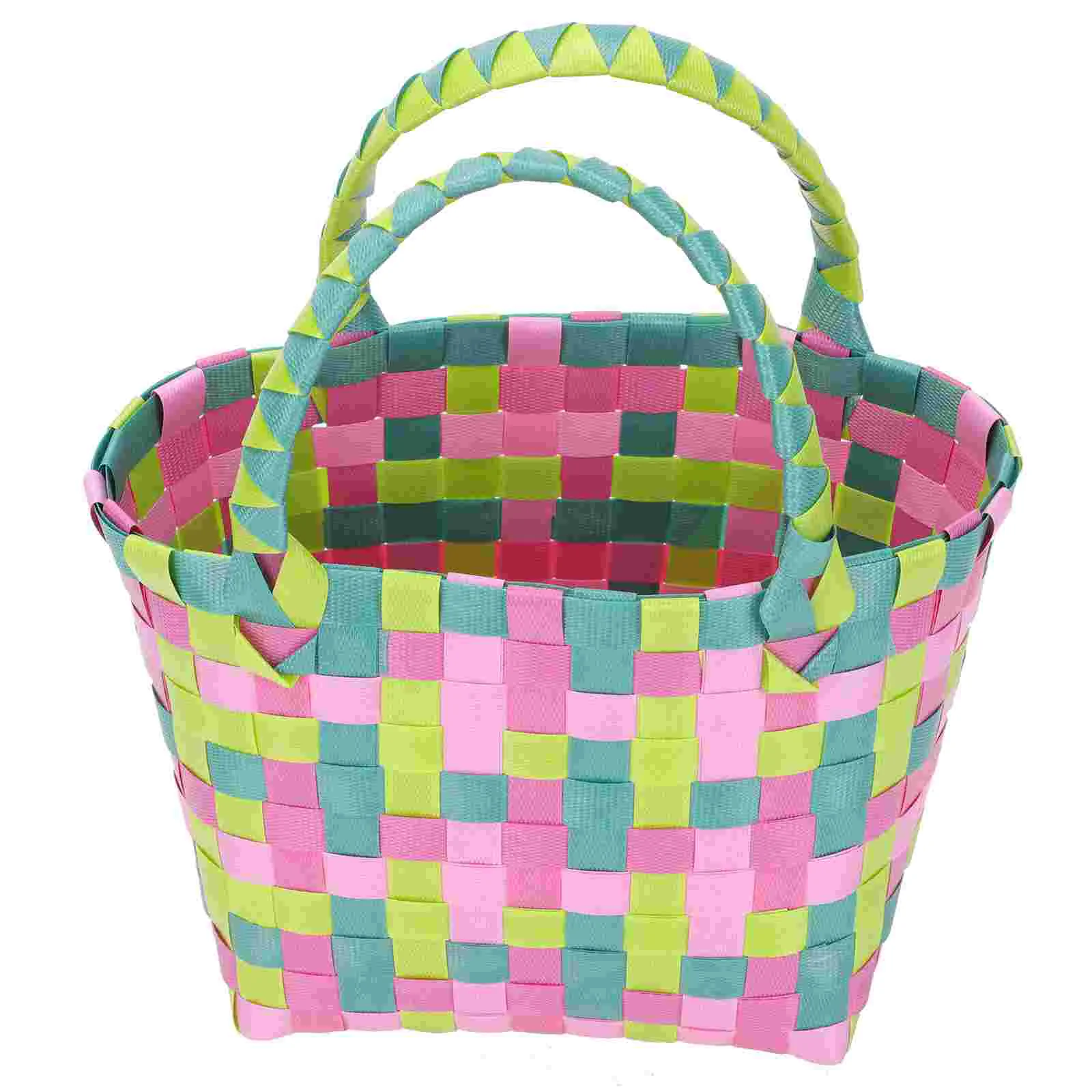 

Basketwoventote Beach Shopping Smallshower Gift Handle Grocerymarket Fruitstorage Straw Handles Baskets Travel Reusable Picnic