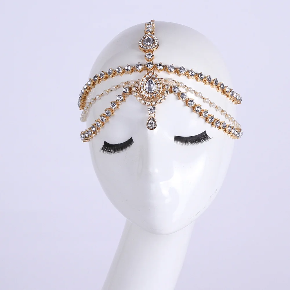 

Handmade Kundan Stones Hair Chain Goddess Bridal Wedding Prom Headpiece Head Jewellery