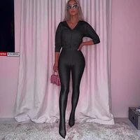 women sexy zipper v neck hooded crop top pantyhose skinny two piece set new autumn club outfits solid lounge wear tracksuit