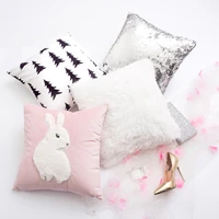 pink ins net red pillow nordic rabbit girl heart bed pillow cover furry sequin sofa without core cushion