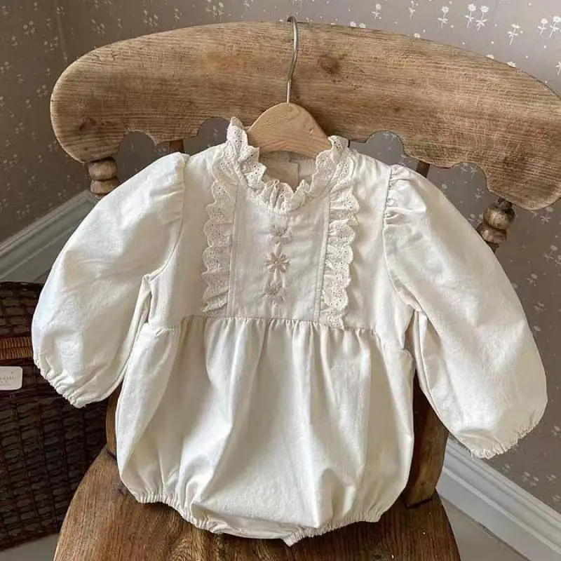 Infant Long Sleeve Bodysuit Lace Collar Embroidered Baby Girl Cotton Jumpsuit Cute Princess Toddler Clothes Spring Autumn Girls