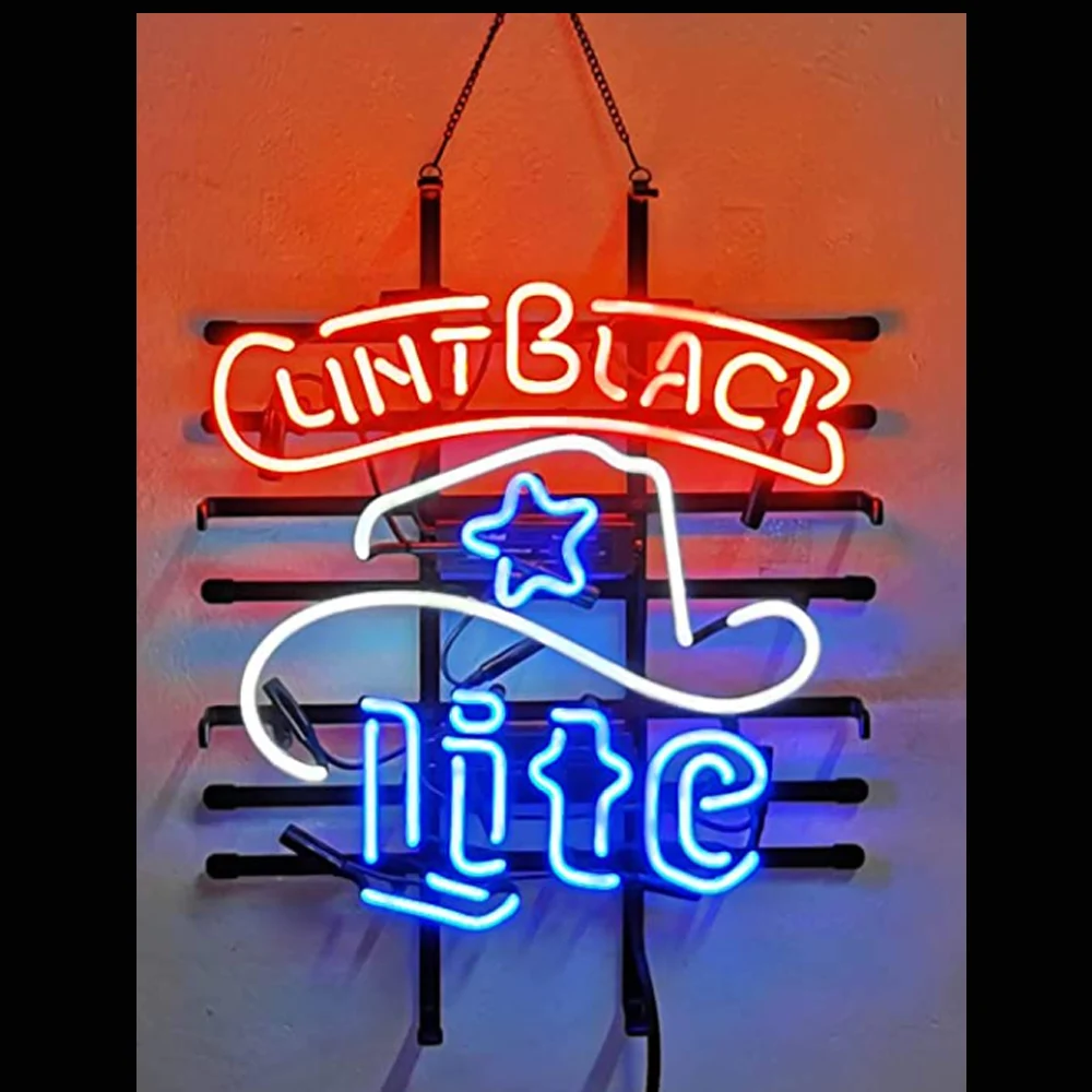 

Clint Black Miller Lite Star Custom Handmade Real Glass Tube Beer Bar KTV Store Advertise Decor Display Neon Sign Light 15"X19"