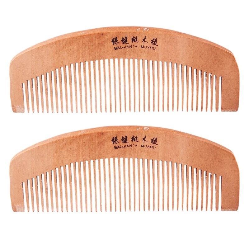 

2Pcs 5.8 Inch Long Eco Friendly Wooden Color Natural Wood Hair Comb