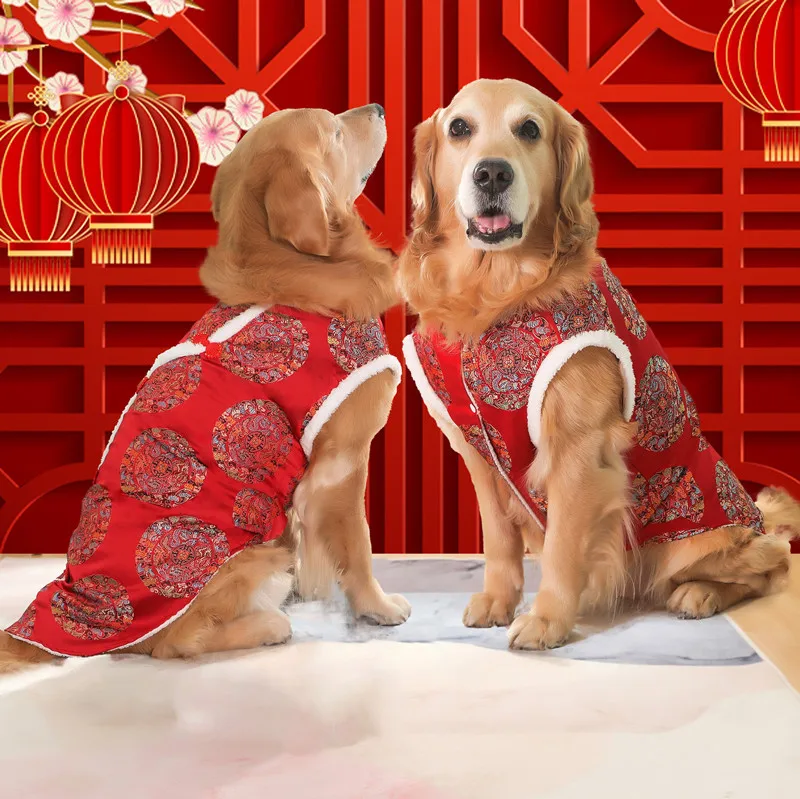 

Китайский новогодний пиджак для собак, теплая зимняя одежда для домашних питомцев, костюм Тан, праздничная одежда для собак и кошек на весну