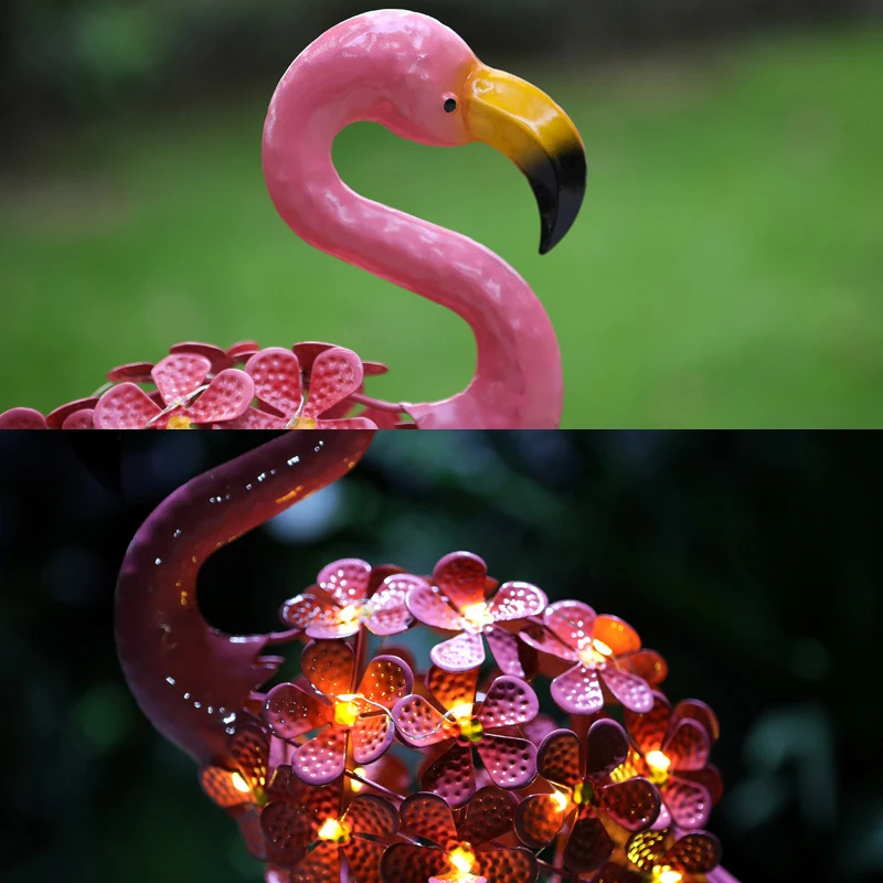 

Garden Solar Lights Outdoor Sunlight Powered Pink Flamingo Stake Lamp Iron Art Animal Decorative Lawn Led Weatherproof Decor